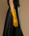 Rosemary Mid-forearm (jaune) - Gants pour femme en cuir d’agneau avec doublure en soie & fonction tactile