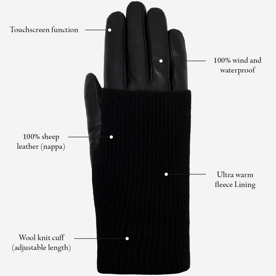 Riley – sheepskin leather gloves with knit cuff & touchscreen feature - Schwartz & von Halen - EU - 11