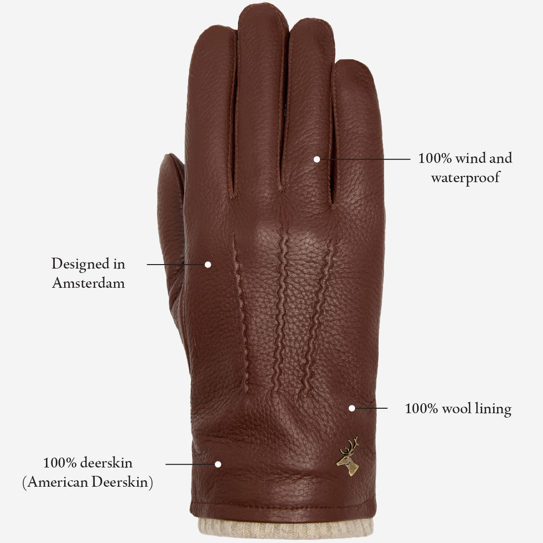 Columbus (brown) – luxurious deerskin (American deerskin) leather gloves with warm wool lining - Schwartz & von Halen - EU - 11