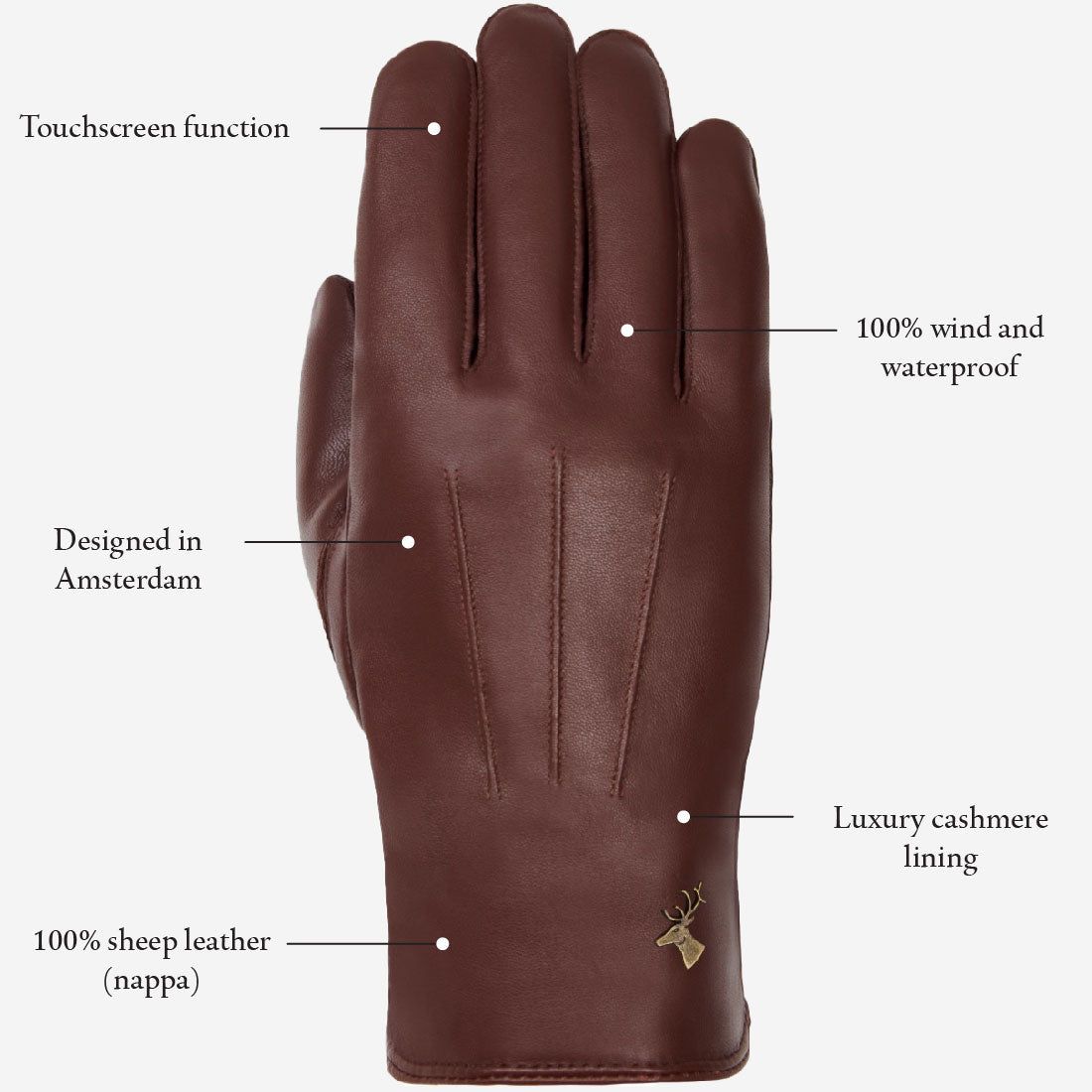 James (brown) - classic sheepskin leather gloves with luxurious cashmere lining & touchscreen feature  - Schwartz & von Halen - EU - 9