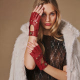 Selena (red) - Classic women's fingerless lambskin driving gloves