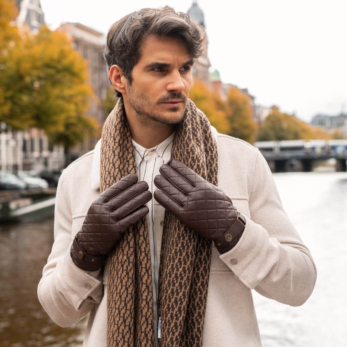 Smith (brown) - sheepskin leather gloves with snap closure & touchscreen feature - Schwartz & von Halen - EU - 7