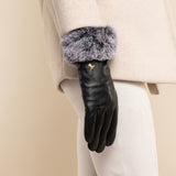 Black Leather Gloves Faux Fur Cuff Women Vera - Schwartz & von Halen® UK - Premium Leather Gloves - 10