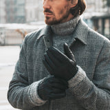 William (black) - goatskin leather gloves with warm fleece lining and press-stud - Schwartz & von Halen - EU - 8