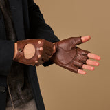 Zane (brown) – luxurious fingerless driving gloves made of American deerskin leather